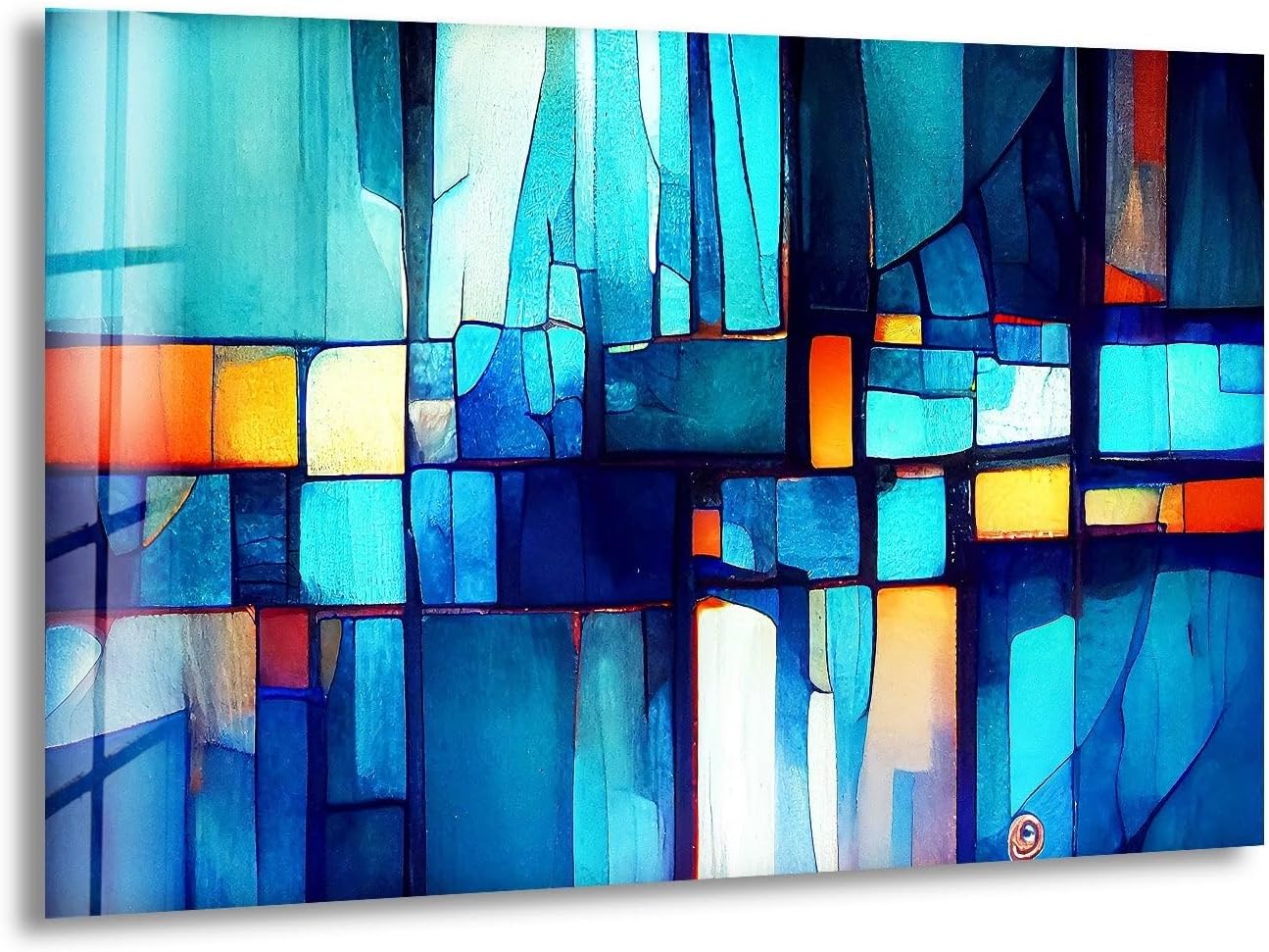 My Photostation.com 35.5Wx30H'' Blue Vibrant Stained Glass Wall ArtTempered Glass Printing Wall Decor Large Wall Art Wall Hangings