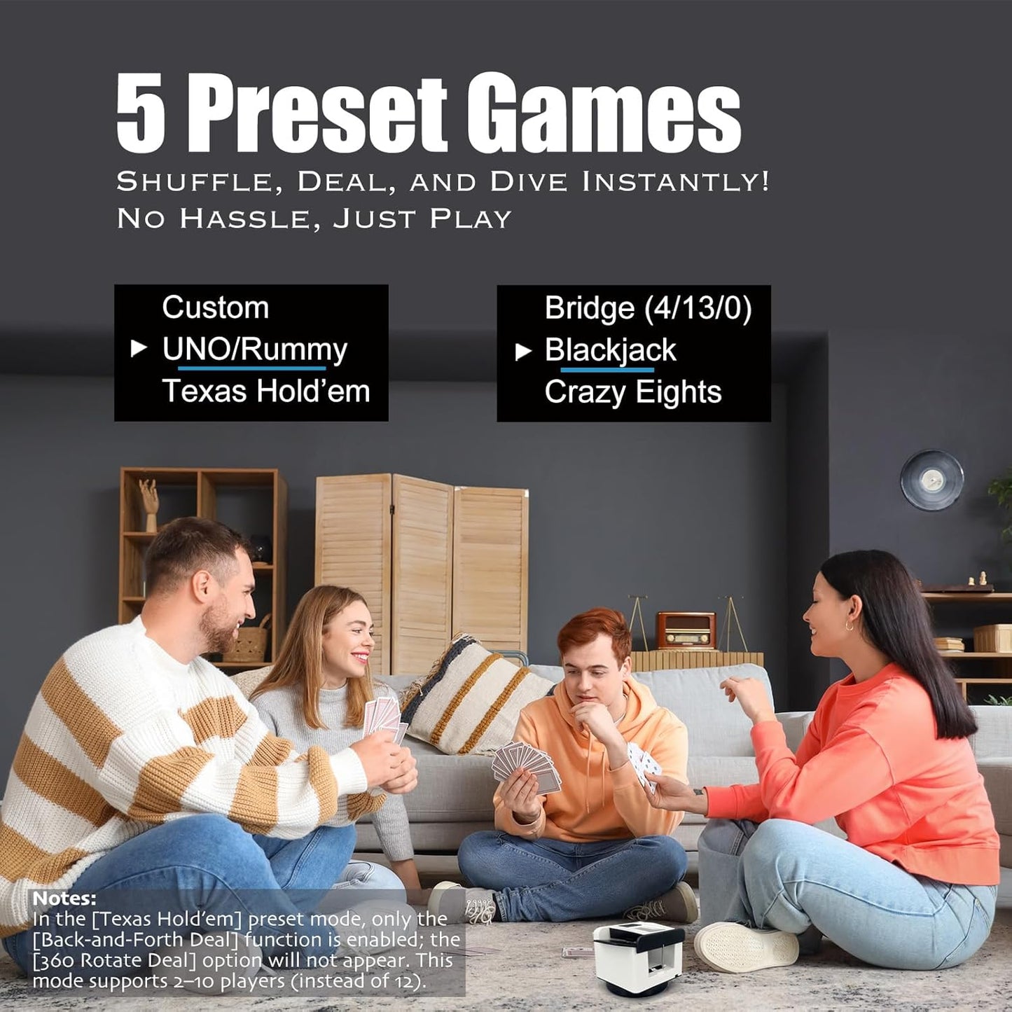 2025 New Smart 2-in-1 Automatic Card Shuffler and Dealer,Programmable Card Dealer,Card Shuffler 2 Deck,360° Rotation,Ultra Quiet,Rechargeable,Support 12 Players,with 4 Wireless Buttons (Jet Black)