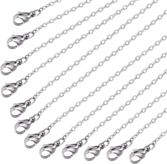 Wholesale 12 PCS Genuine Stainless Steel Fine Cable Chain Necklace Chains Bulk for Jewelry Making (26 Inch(2MM))