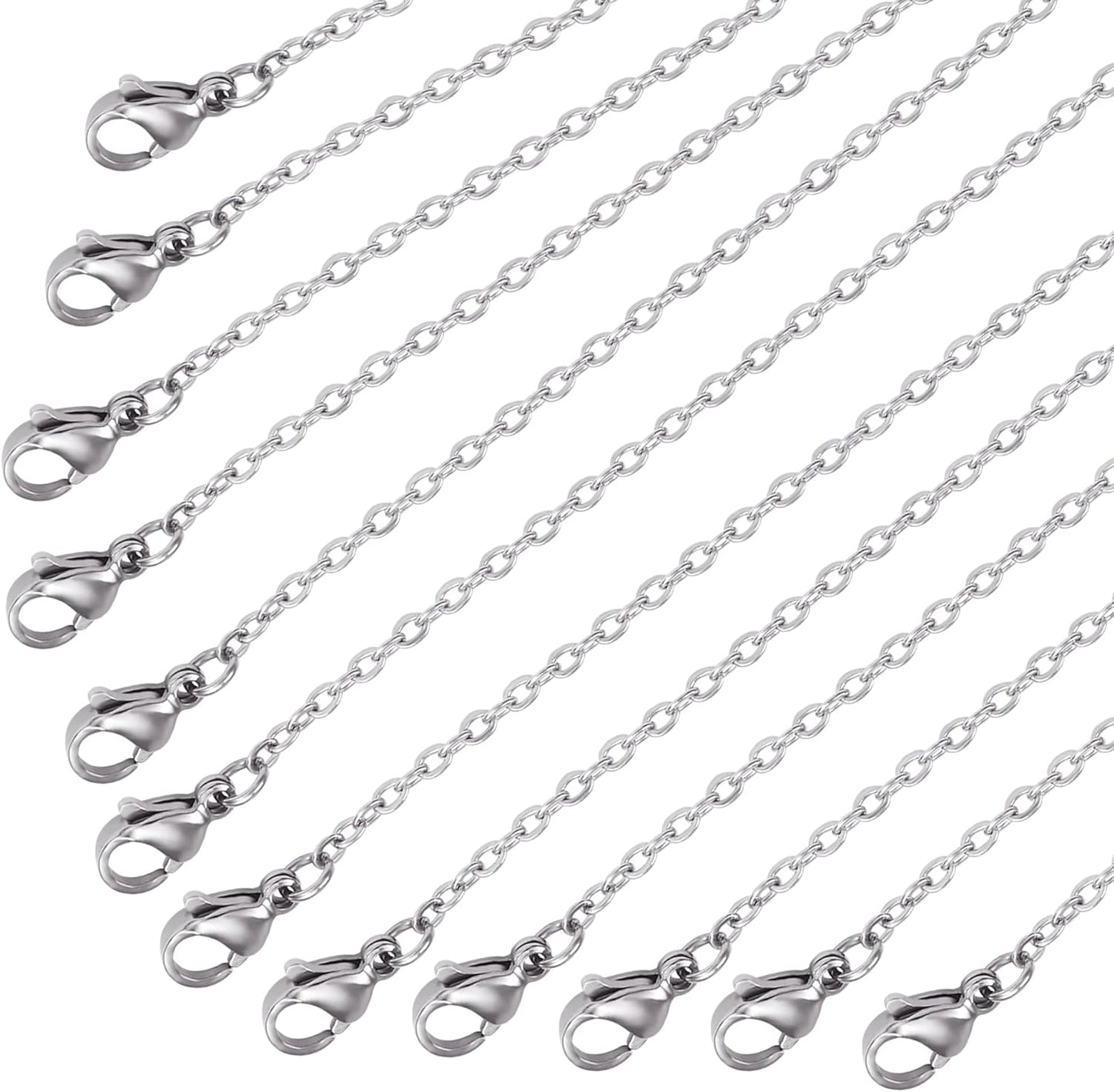 Wholesale 12 PCS Stainless Steel Flat Cable Chain Link Necklace Chains Bulk for Jewelry Making (20 Inch(2MM))