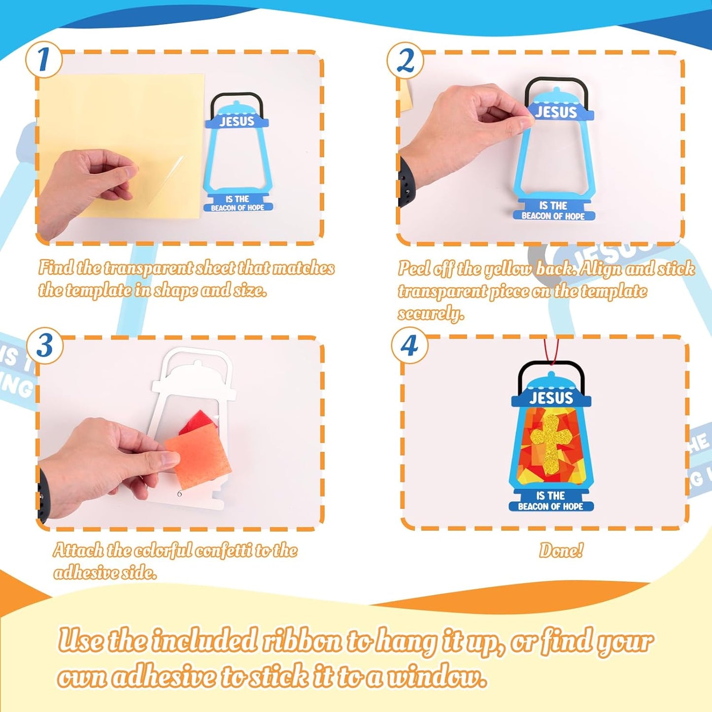 40PCS Sunday School VBS Crafts Bulk: Paper Oil-Lamp Nativity Suncatchers,Jesus Religious Christian Classroom Camping Activity DIY Kits Gifts Church Decorations,Window Stained Glass Effect Art Supplies