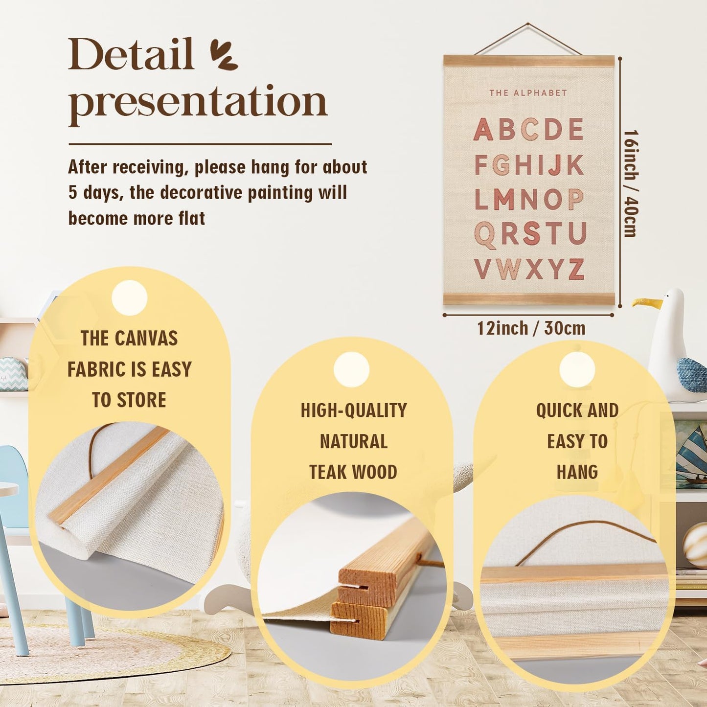 ZTGDA Alphabet Shapes Poster Set of 2, ABC Posters for Toddlers Decor, Shapes Alphabet Learning Poster Hanger Frame Wall Decor for Classroom Nursery Kids Room Playroom Preschool Decor