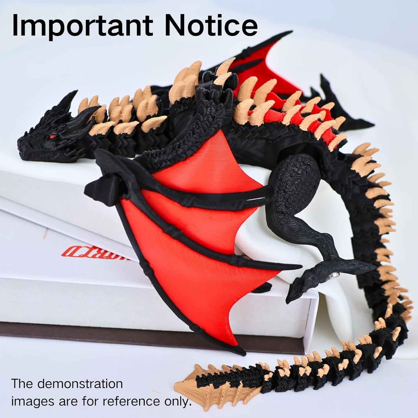 3D Printed Dragon - 12 inch Flying Flexible Dragon with Wings, Home Decor, Birthday Gift, Desk Pet(Red Black-Dragon)