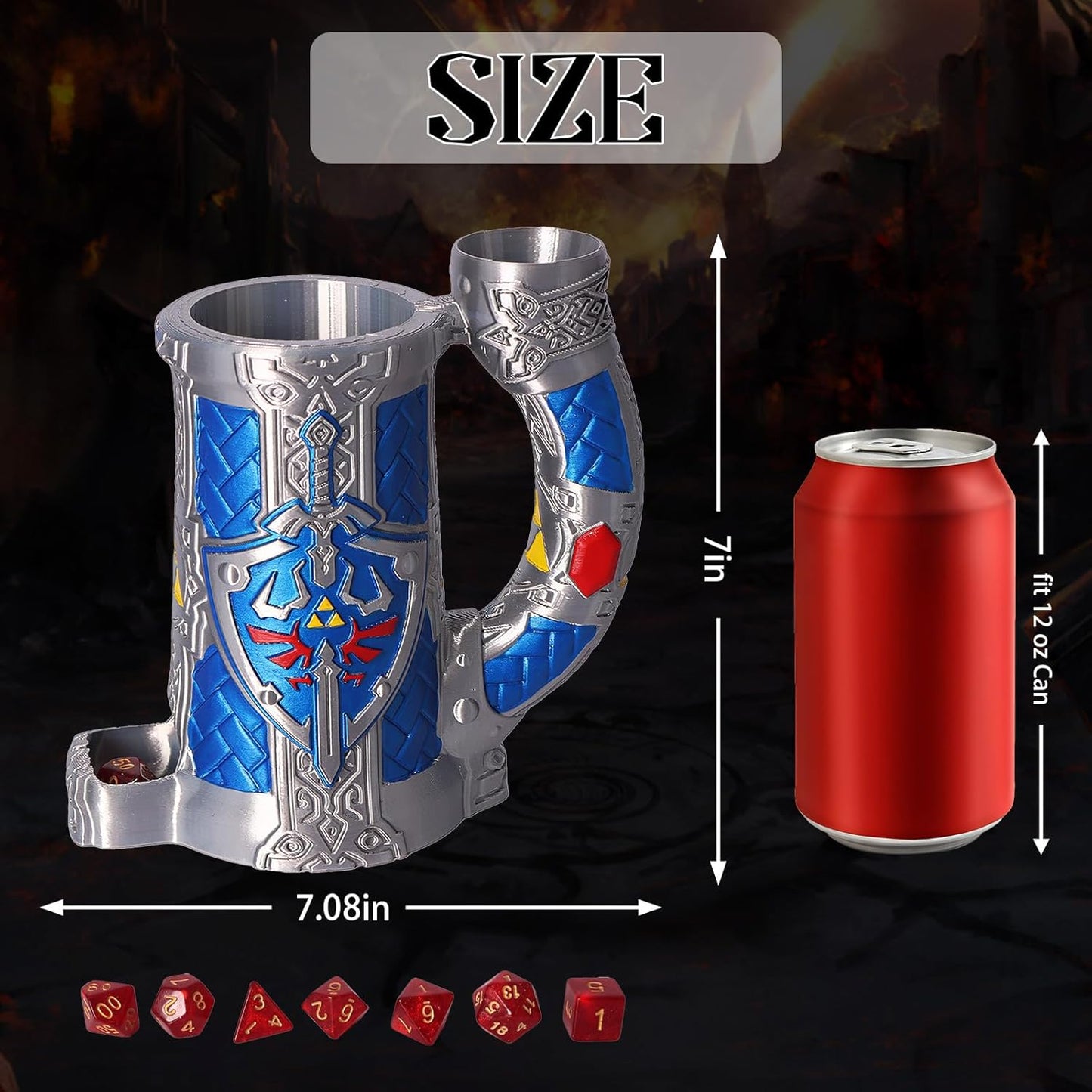 Dice Tower Mug, Dice Rolling Tower, Comes with 7 PCS Dice Set, Suitable for DND Dungeons and Dragons, Tabletop Games, Available As Drink Holder, D&D Gifts, DND Accessories (Blue-Gray)