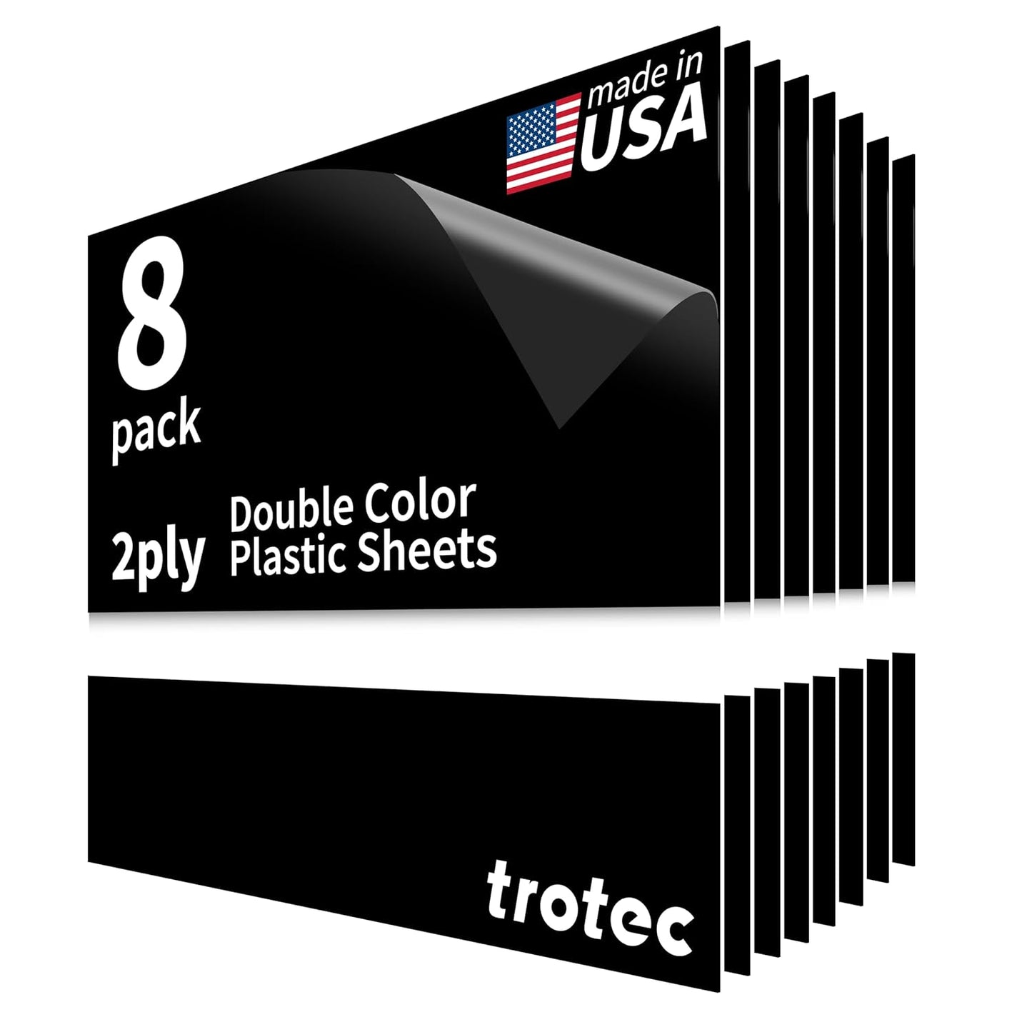 Trotec TroLase | 12"x12"x1/32", 8 Pcs | Black/White | 2 Ply | Modified Acrylic | Laser Engraving Double Color Plastic Sheet | Engraving Blanks for Laser, Saw, Guillotine | Made in USA
