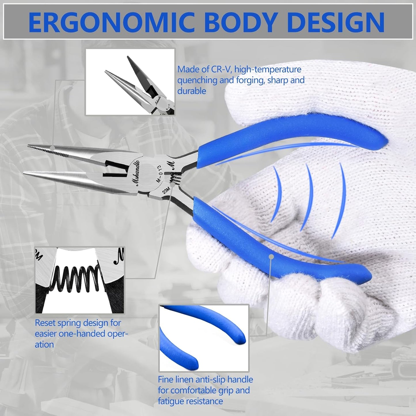 Needle Nose Pliers Set, mshandto 5" Long Nose Pliers for Wire Bending, 10 Pack High Carbon Steel Needle Nose Pliers, Serrated Jaw Pliers for Jewelry Making, Electronics, Object Grasping, Craft Making