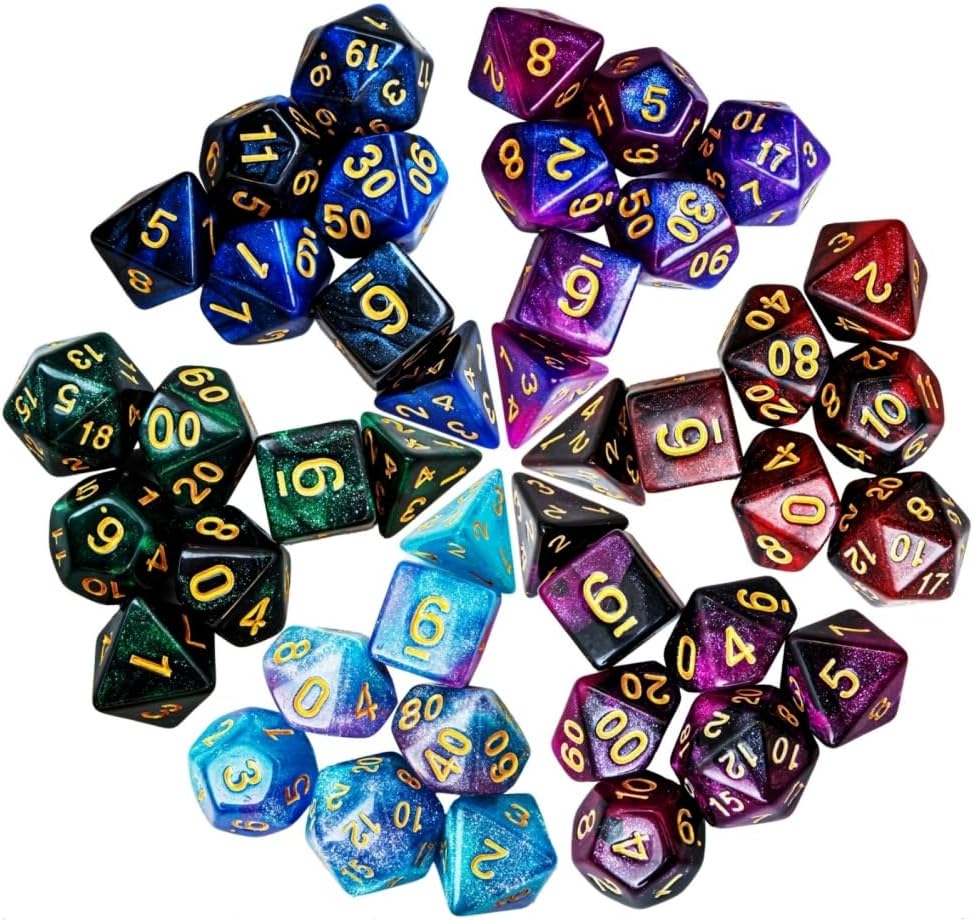 DND Dice Set 42 Pcs Polyhedral Dungeons and Dragons Rolling Dice for D&D RPG MTG Table Games Dice Bulk with Colorful Drawstring Bags and Dice Tray (Star)