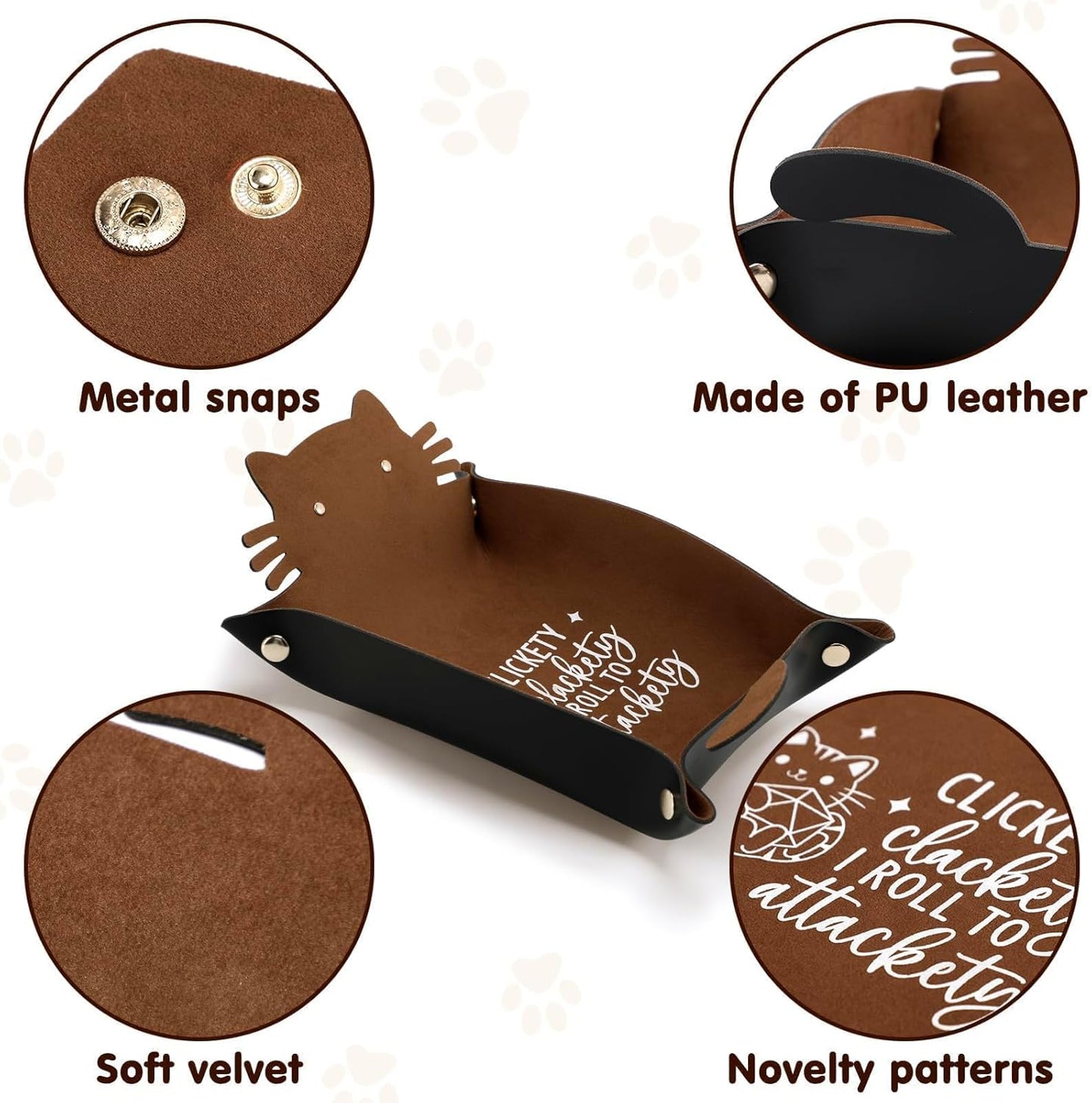 Cat Dice Rolling Tray Novelty Folding Leather Dice Holder Portable Dice Storage Accessories Decorative Desk Organizer Funny Gift for DND RPG Game Players