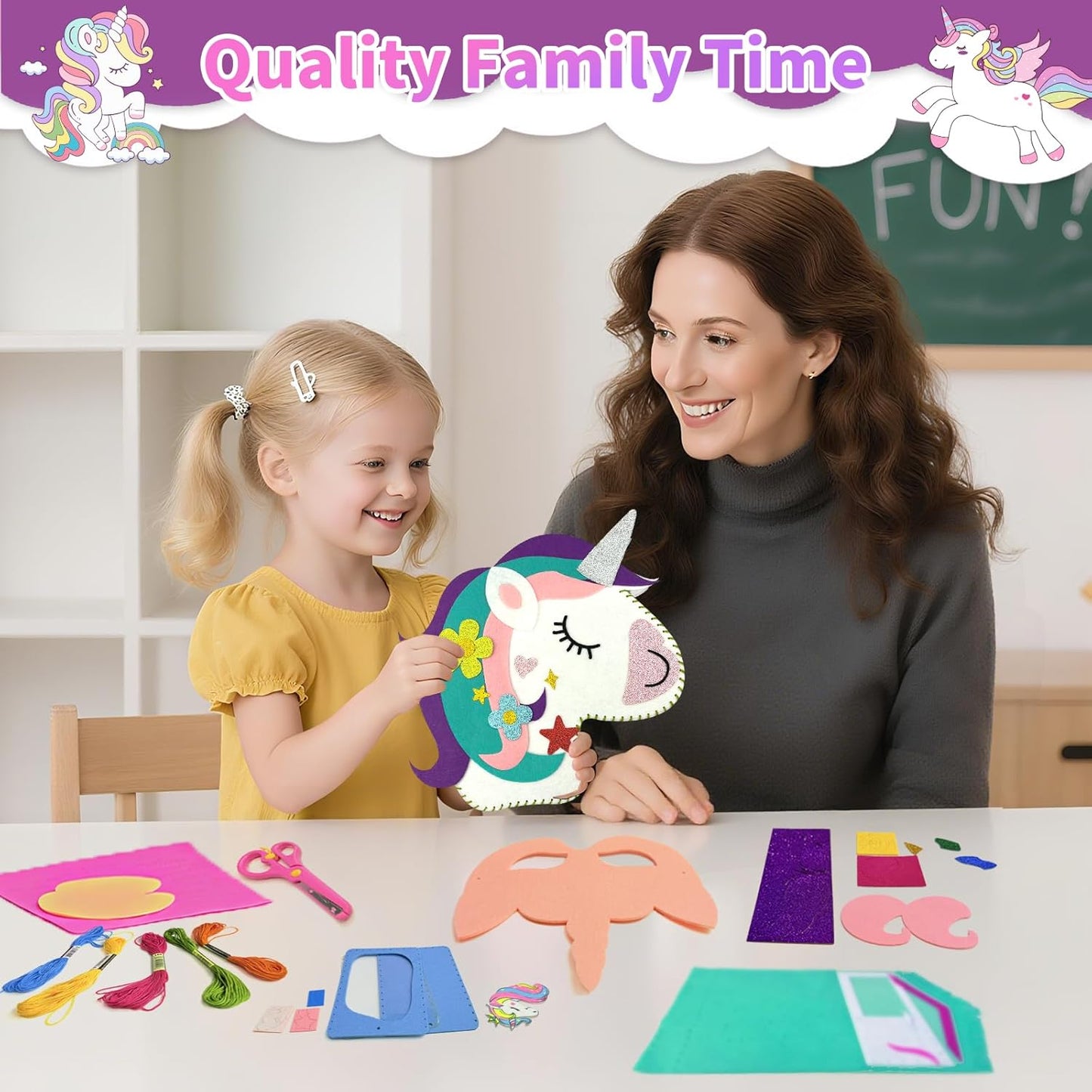 DUOROUBAO 8-in-1 Sewing Kit for Kids, Unicorn Kids Sewing Kits for Ages 5-10 Girls Beginner Easy to Do Craft Kits No Mess with Full Instructions My First Sewing Kit Birthday Christmas Gift for Girl