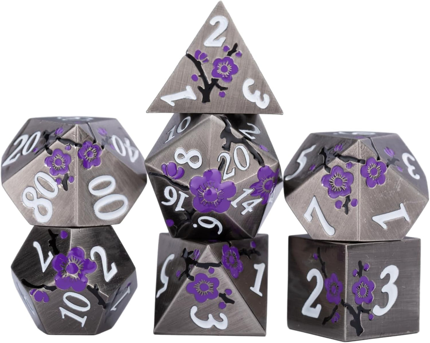 Black Metal DND Dice Set with Gift Case for Dungeons and Dragon, 7 PCS Solid Metal Dice for Tabletop Game(Antique Nickel-Purple)
