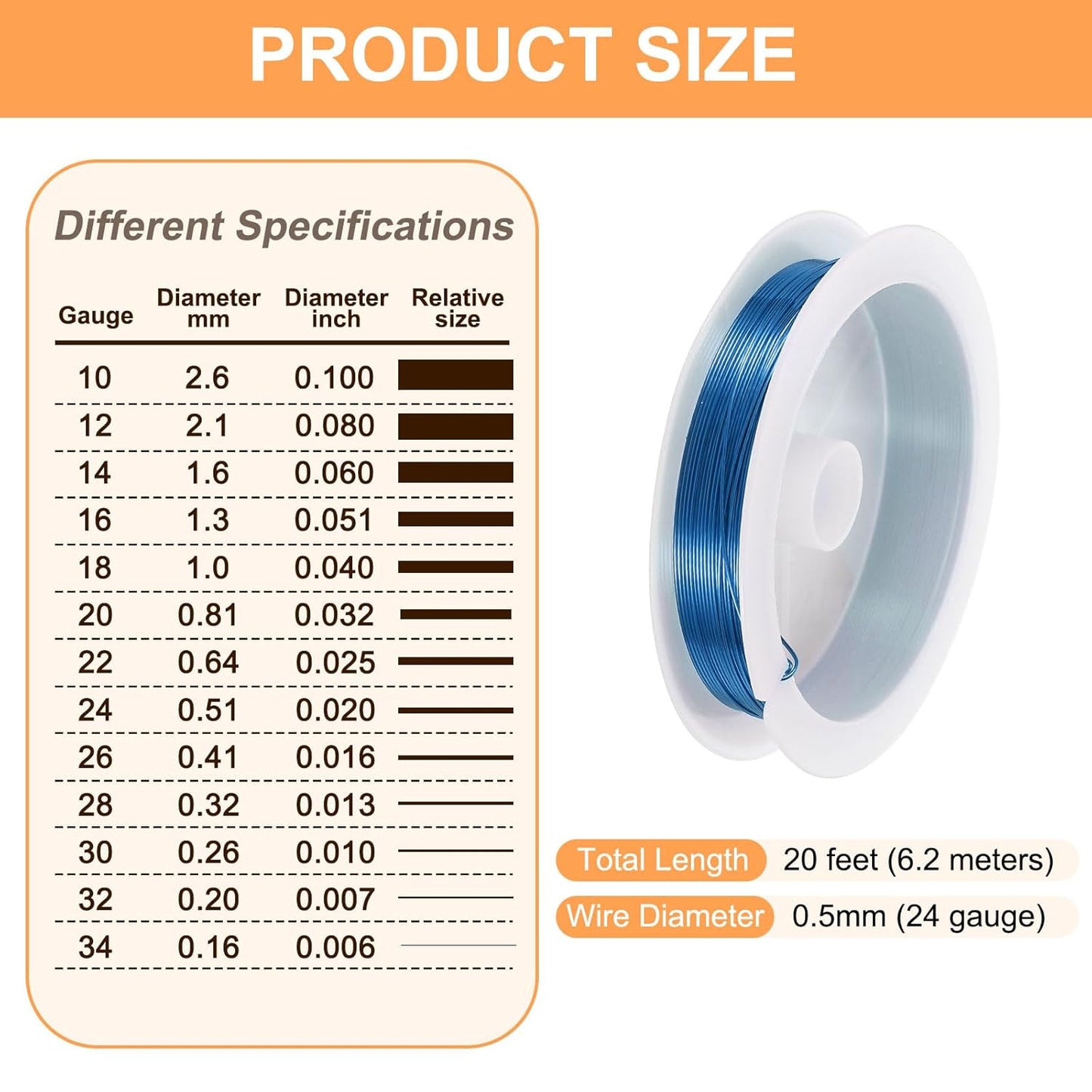 HARFINGTON 20ft Jewelry Wire, 24 Gauge (0.5mm) Brass Craft Soft Metal Tarnish Resistant Copper Beading Wire for Jewelry Making Supplies Crafting, Blue