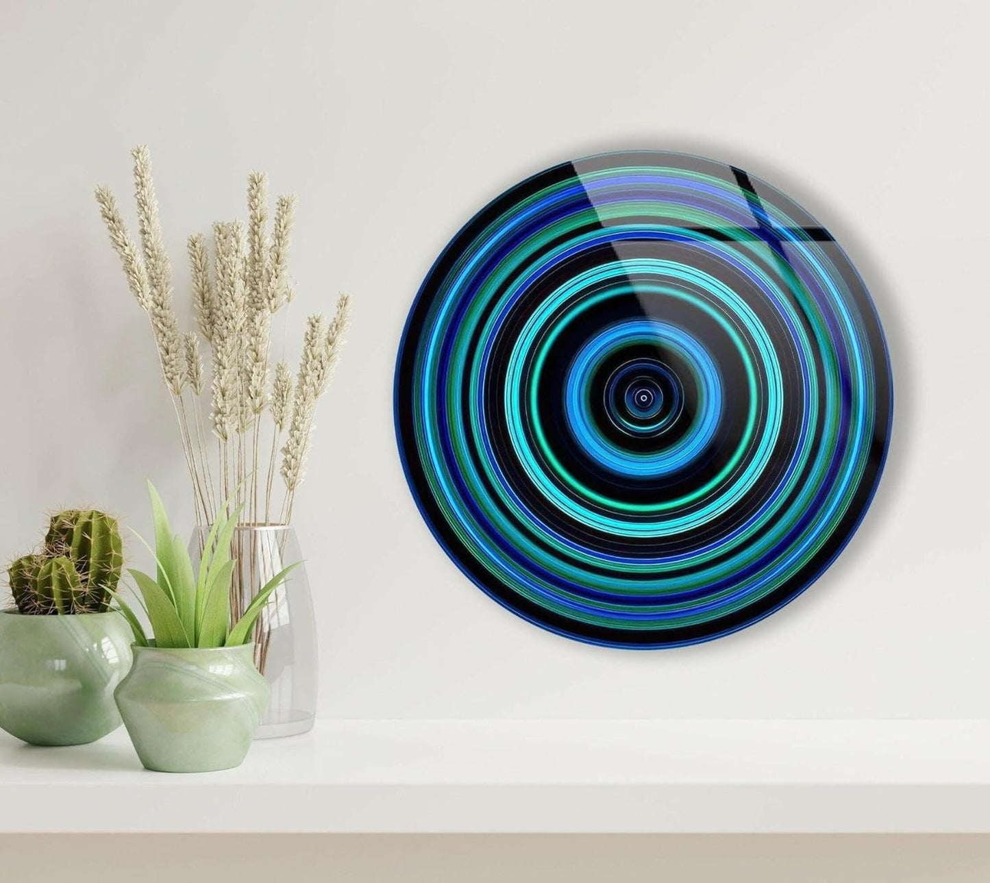 My Photostation.com 10''(25cm) Diameter Blue and Green Round Glass Wall Art Tempered Glass Printing Wall Decor Large Wall Art Wall Hangings