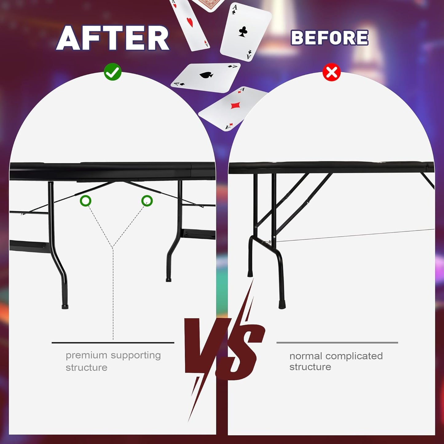 Upgrade 91'' Foldable Poker Table for 10 Players - Large Casino Table with Stainless Steel Cup Holders & Padded Rails - Texas Holdem Board Game Table - Perfect for Texas Casino Leisure Game