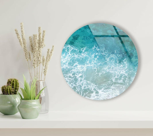 My Photostation.com 39,4''(100cm) Diameter Sea Waves Round Glass Wall Art Tempered Glass Printing Wall Decor Large Wall Art Wall Hangings