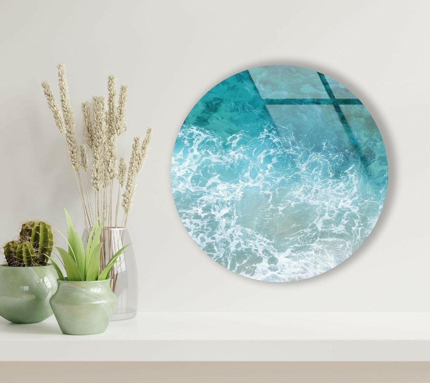 My Photostation.com 31.5''(80cm) Diameter Sea Waves Round Glass Wall Art Tempered Glass Printing Wall Decor Large Wall Art Wall Hangings