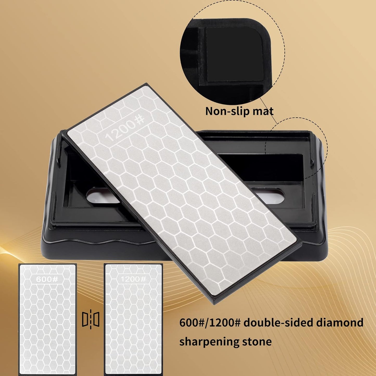 CWOVRS Diamond Knife Sharpening Stone Double-Sided, Diamond Sharpening Plate Honeycomb Surface Plate with Non-Slip Base for Scissors Knives Outdoor Kitchen Sharpen Tools Coarse 600# / Extra Fine 1200#