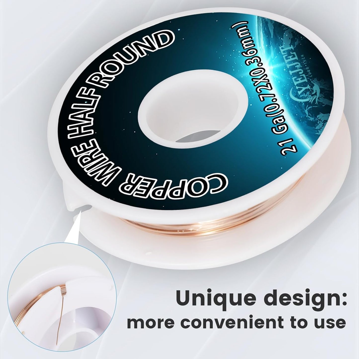 21 Gauge Pure Copper Wire Half Round 0.72x0.36mm - 1.3 oz (68 Feet) Medium Gauge Wire for Jewelry Clasps & Beadwork