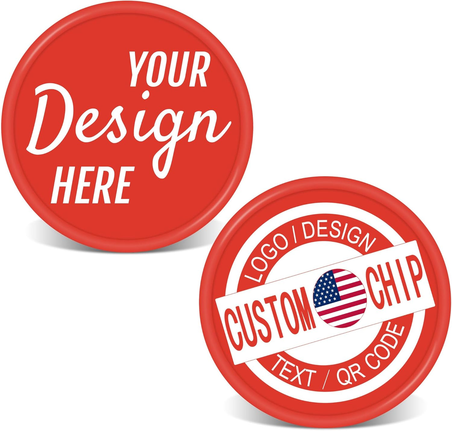 500 Personalized Plastic Chips, Custom Poker Chip, Print Your Logo Image or Text, Good for Golf Ball Markers, Challenge Coins, Business Cards, Drink Tokens