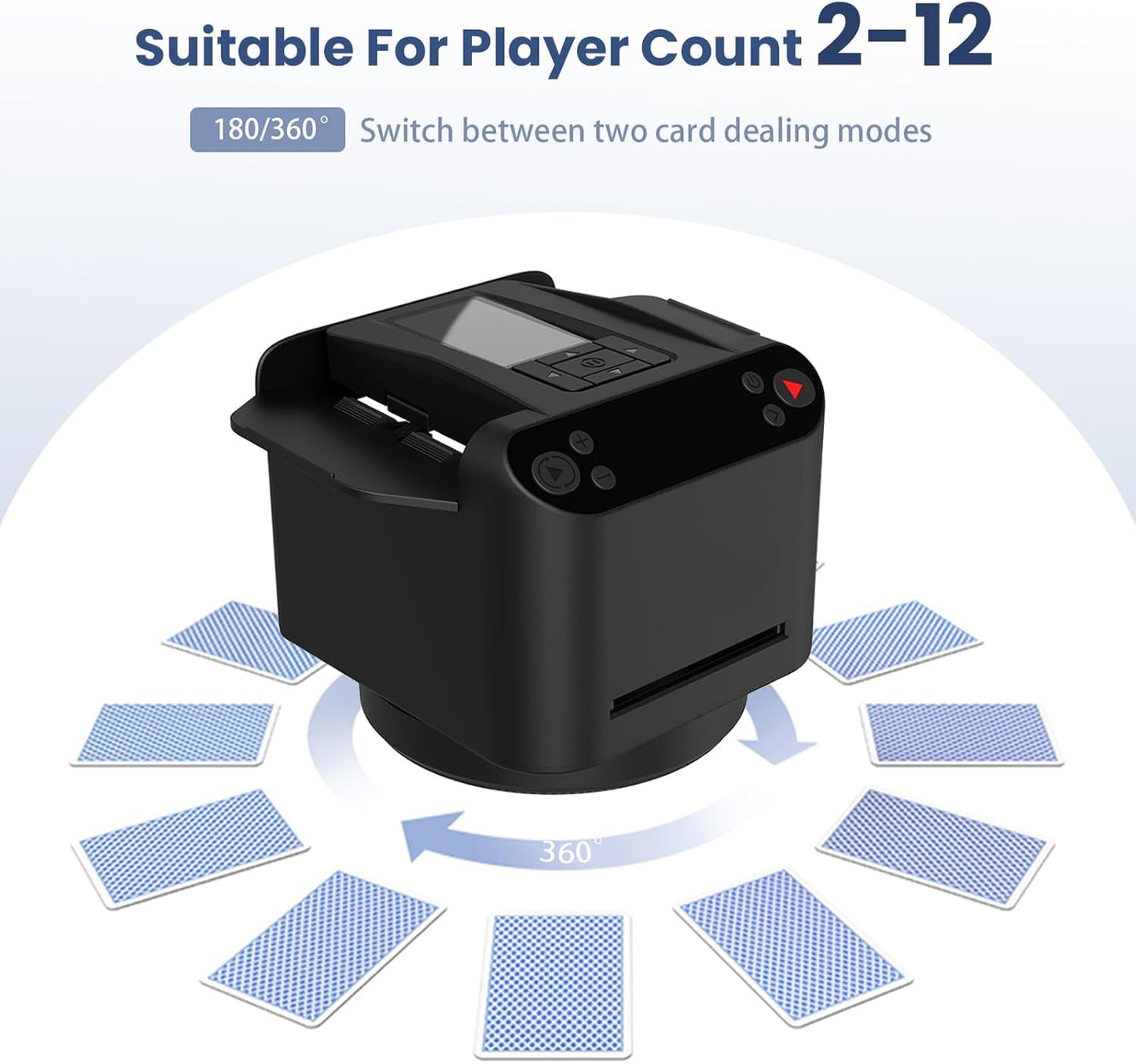Automatic Card Shuffler and Dealer 2-in-1, 360°/180°Rotating Dealer with Wireless Remote Control, Supports 1-12 Players Poker Shuffler, Suitable for UNO, Poker, Phase 10, Skip-Bo, Blackjack