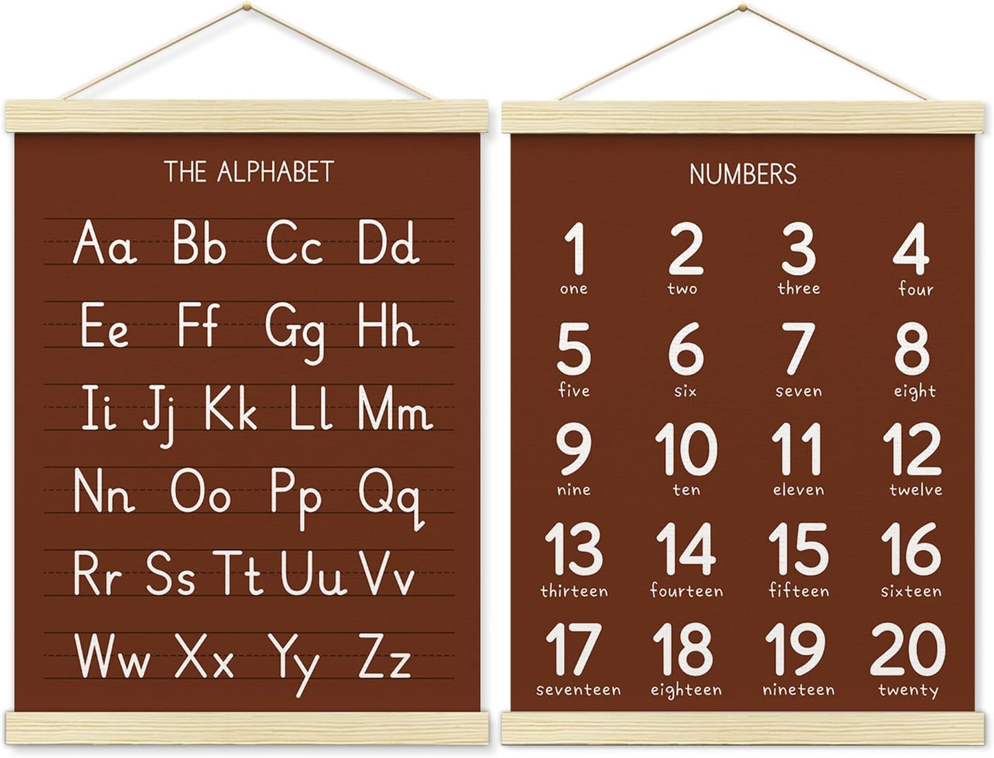 BONETAT Numbers alphabet poster for Nursery Toddlers,Correct Letter Formation on Line Paper, Play Room Wall Decor,ABC Wall Chart,Preschool Homeschool Decor Kids Wall Decor,Wooden Alphabet Banner-A09