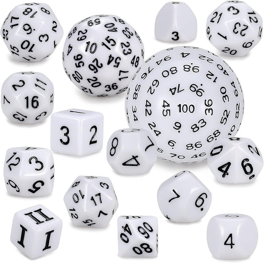 CiaraQ DND Polyhedral Dice Set (15pcs) D4-D100 Game Dice with Dice Bag for Dungeons and Dragons Role Playing Table Games (White & Black)