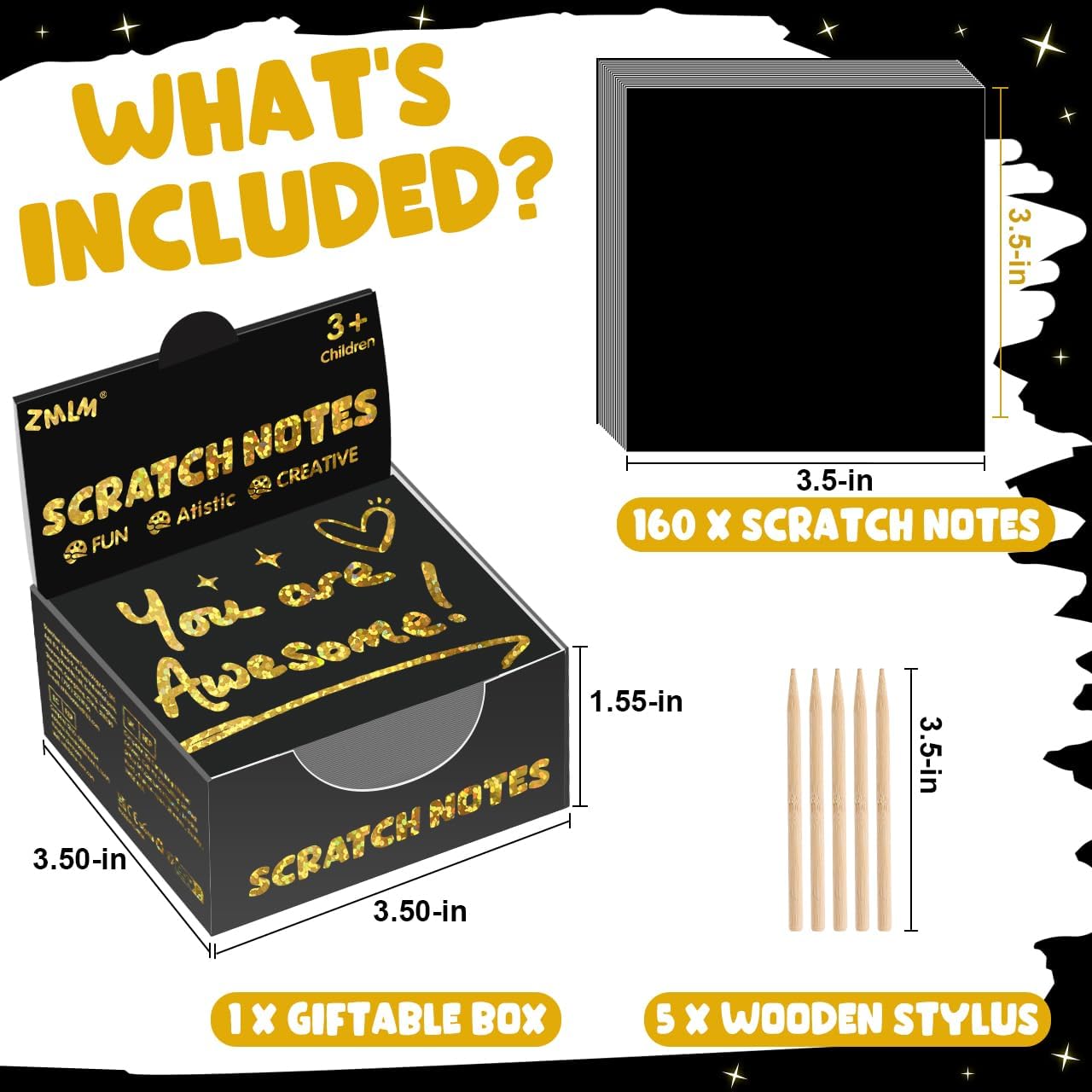 ZMLM 165 Rainbow Scratch Paper Art Crafts Mini Notes Kids Gifts 4 5 6 7 8 9 10 Years Old Girls Boys Students Teens Classroom Prizes School Supplies Birthday Party Travel Toy Activity(Gold Holographic)