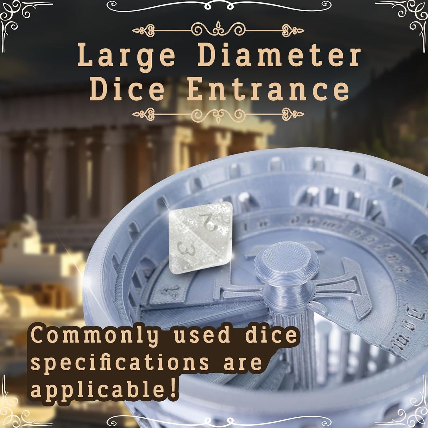 DND Dice Tower with Tray for Role Playing Game,Dungeons and Dragons,D&D,TRPG,7PCS Dice Included,Perfect Ancient Roman Castle Theme Dice Rolling Tower (Classic Grey Color)