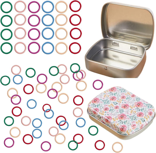 Round Shape Knitting Stitch Markers,50Pcs Multicolor Metal Stitch Markers with Floral Design Small Tin Box