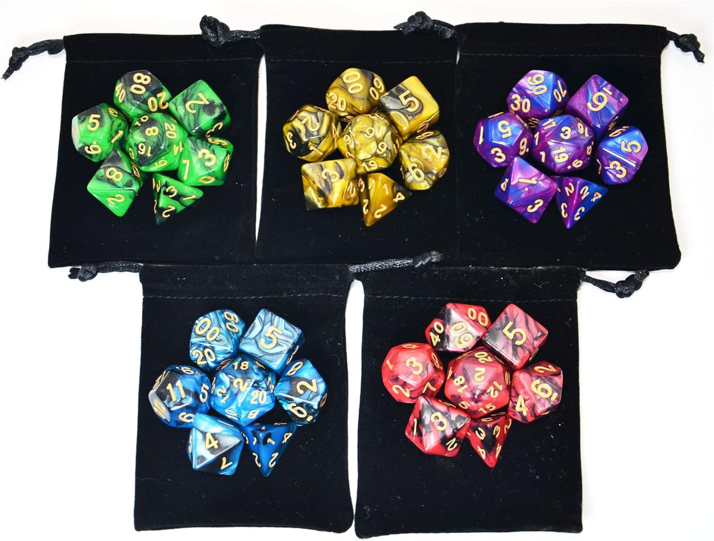 SmartDealsPro 5 x 7-Die Double-Colors Polyhedral Dice Sets with Pouches for D&D DND RPG MTG Dungeon and Dragons Table Board Roll Playing Games D4 D6 D8 D10 D% D12 D20