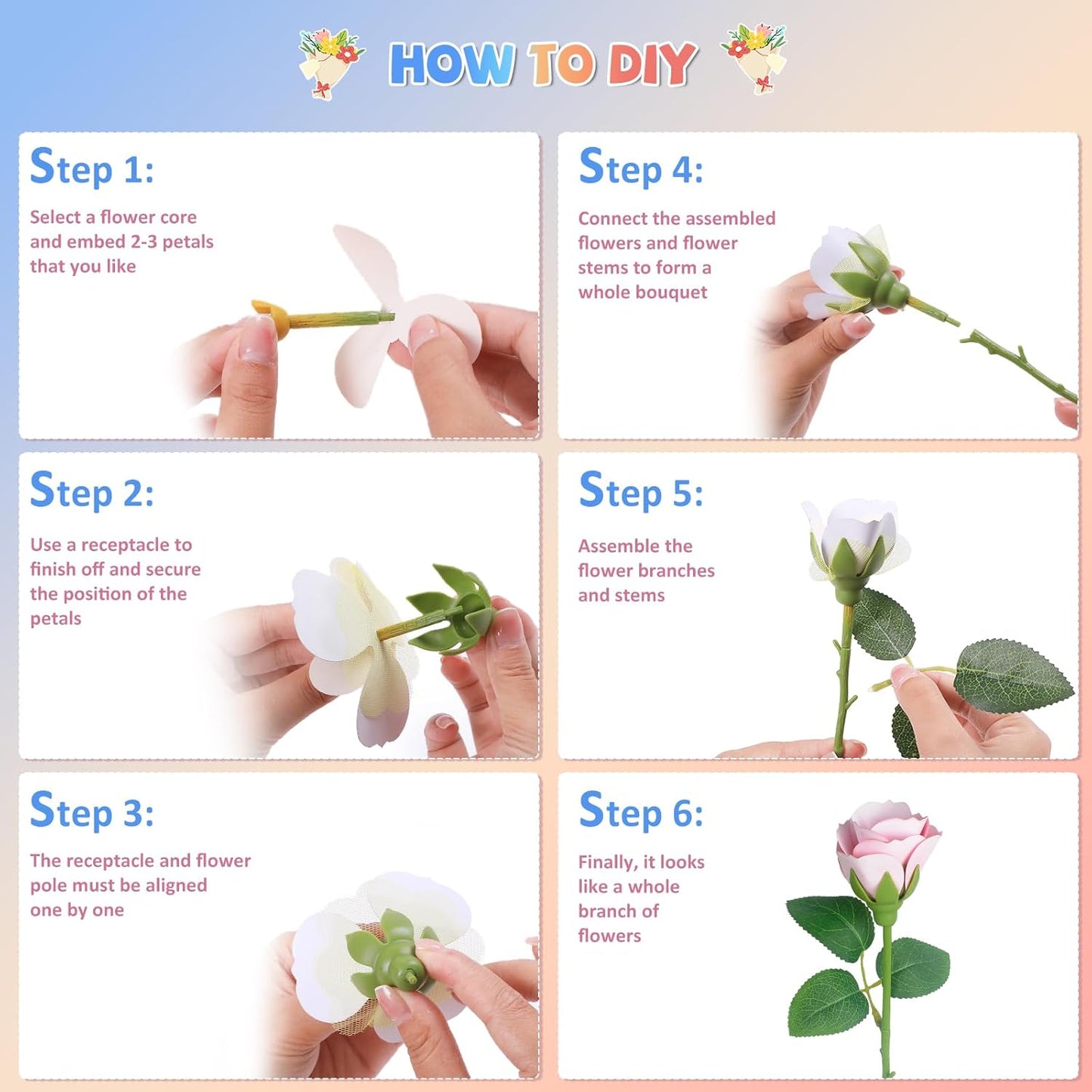 kenvc DIY Flower Bouquets Toys, Fabric Flower Market Toy is for Kids Best Gifts for Girls Boys Ages 5 6 7 8 9 10 to Craft Your Own Master Piece of Color Changing Flowers Kit