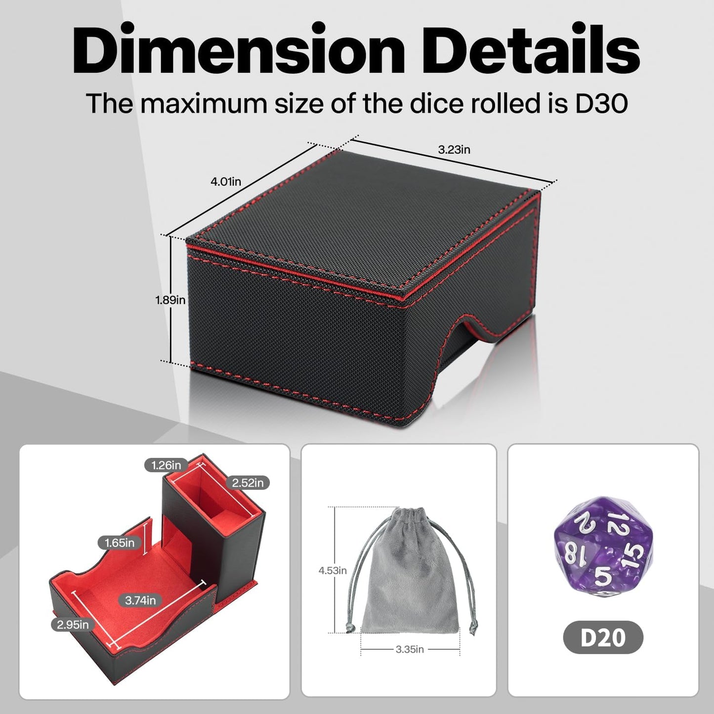Dice Roller Tower, Premium DND Magnetic Dice Tray, Foldable PU Leather Dice Tower RPG Gifts for Dungeons and Dragons MTG Dm & Player Black/Red