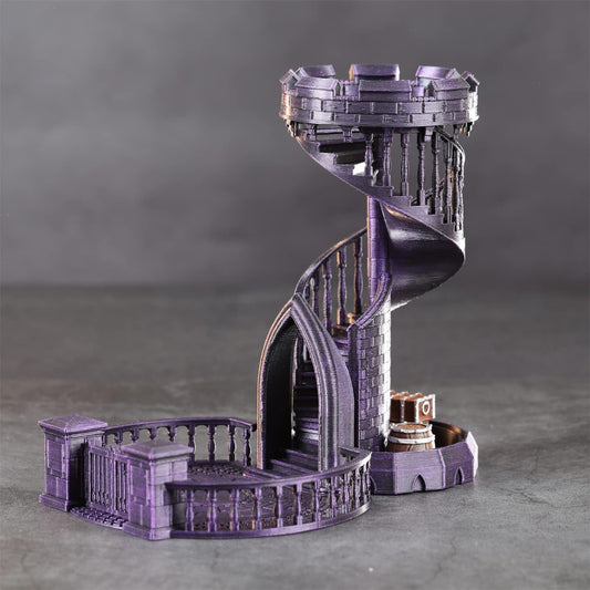 AUSPDICE Dice Tower Castle Retro DND Dice Rolling Tower and Tray for Dungeons and Dragons RPG Tabletop Games (Metallic Purple Color)