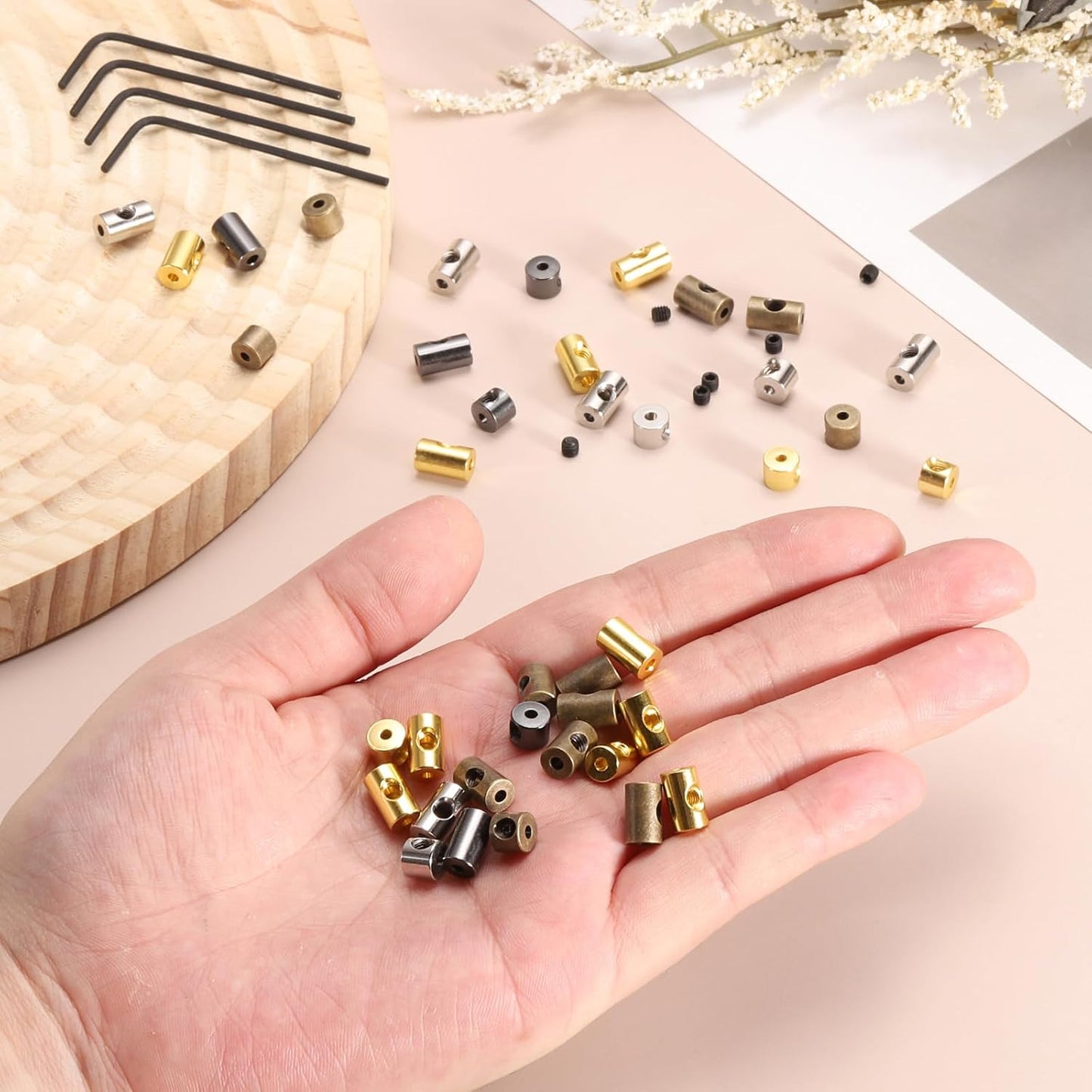 MECCANIXITY 50 Pcs Metal Locking Pin Backs, Locking Pin Keepers Clasp 5mm(H) with 4 Wrench Replacement in Storage Case for Badge, Brooch, Copper Tone