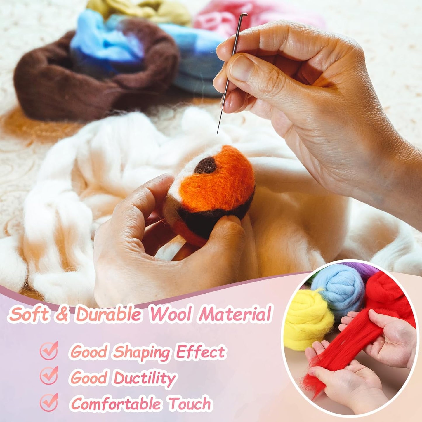 PATIKIL Wool Roving Yarn, 250G/8.8OZ Felting Wool Pure Roving Yarn, Navy Blue