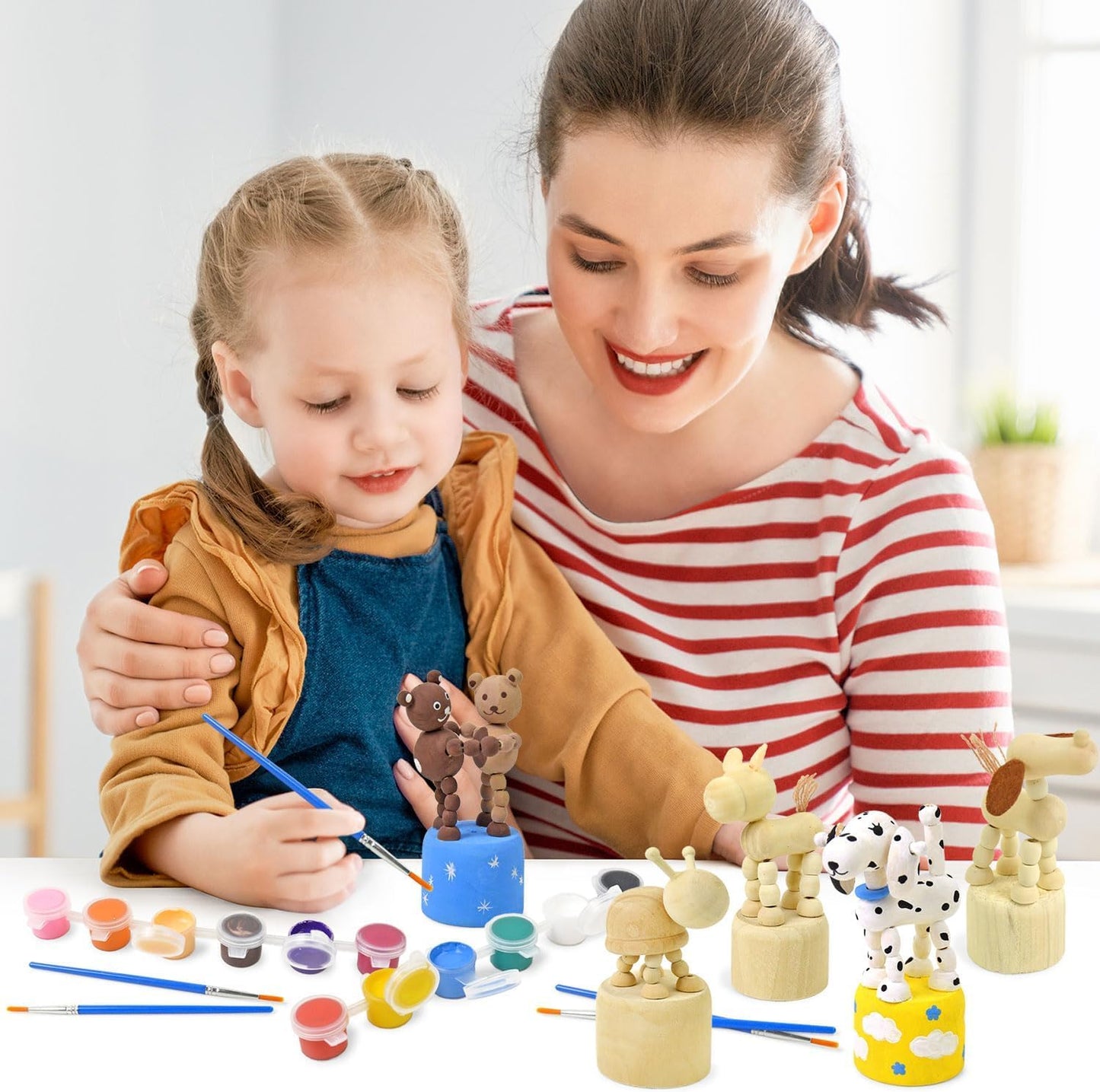 Vileafy Crafts for Kids, Painting Kits for Kids Ages 4-8 with Paints & 8 Brushes, DIY Arts and Crafts for Boys and Girls, Unfinished Wood Figures for Painting Party Favors