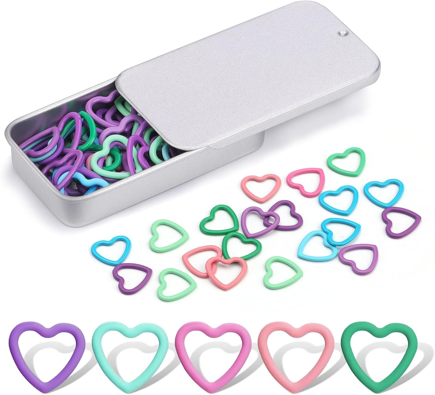 Jmuiiu Heart-Shaped Metal Stitch Markers, 50Pcs Metal Colorful Crochet Stitch Markers for Knitting Crocheting Clothing Tag DIY Craft Project with Storage Box