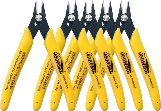 Flush Cutters, 5 Pack, 5 Inch Micro Flush Cut Pliers with Spring, Side Cut Nippers, Mini Wire Cutters Model Nippers Flush Cutters for Jewelry Making, Plastic Models, Zip Ties, Electronics