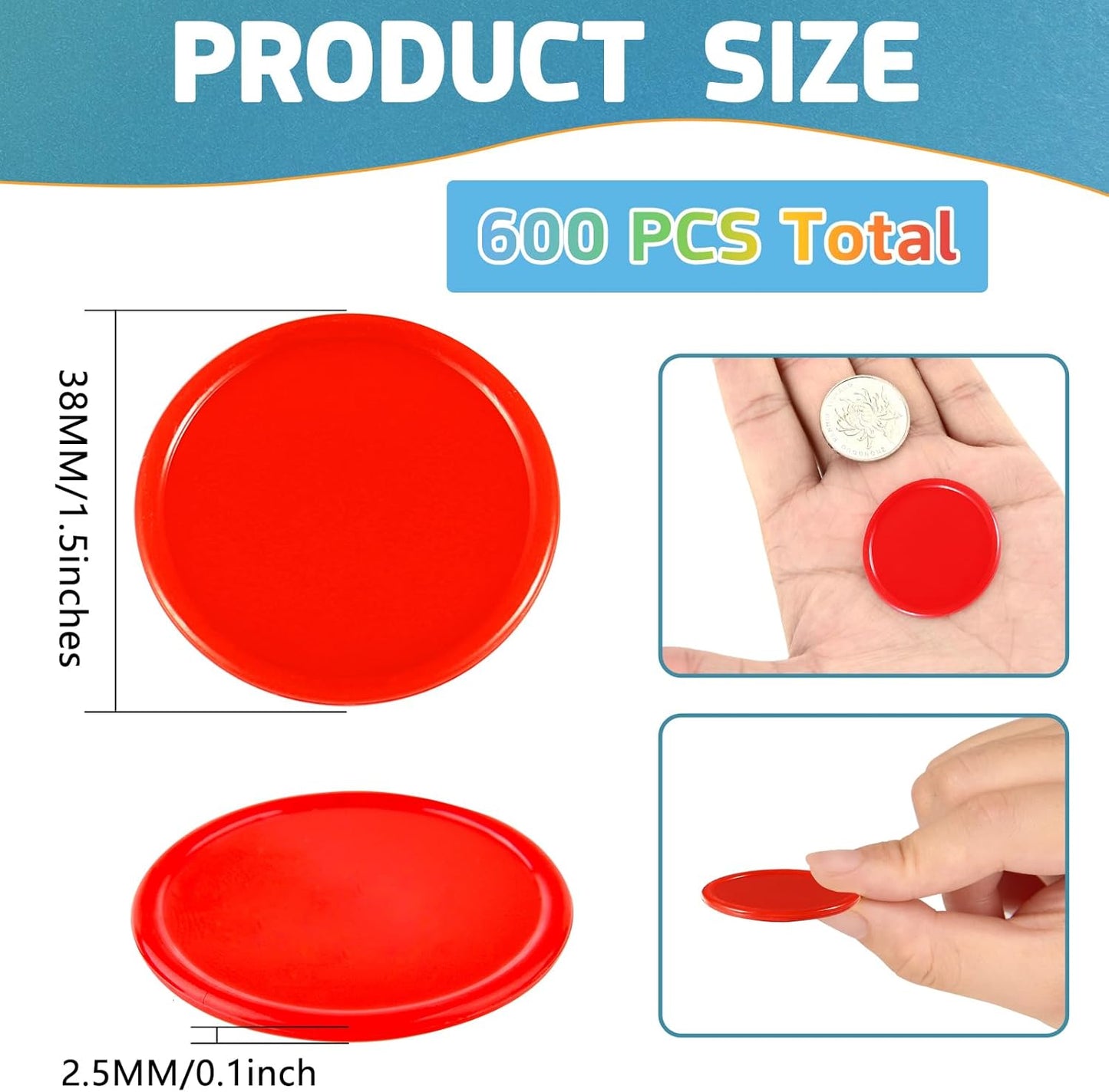 Coopay 1 1/2 Inches Plastic Poker Chips Learning Counters Disks Bingo Chip Counting Discs Markers for Math Practice and Poker Card Game Tokens, Teaching Rewards, 200 Pieces (Red)
