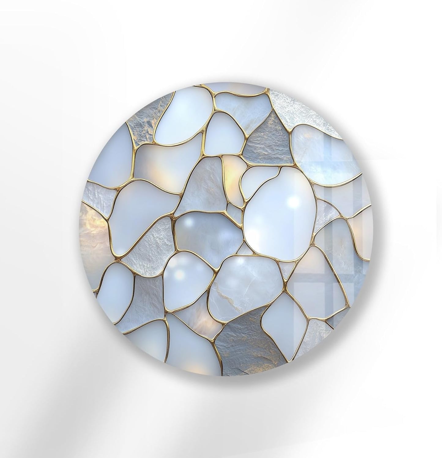 My Photostation.com 31.5''(80cm) Diameter White Stone Mosaic Round Glass Wall Art Tempered Glass Printing Wall Decor Large Wall Art Wall Hangings