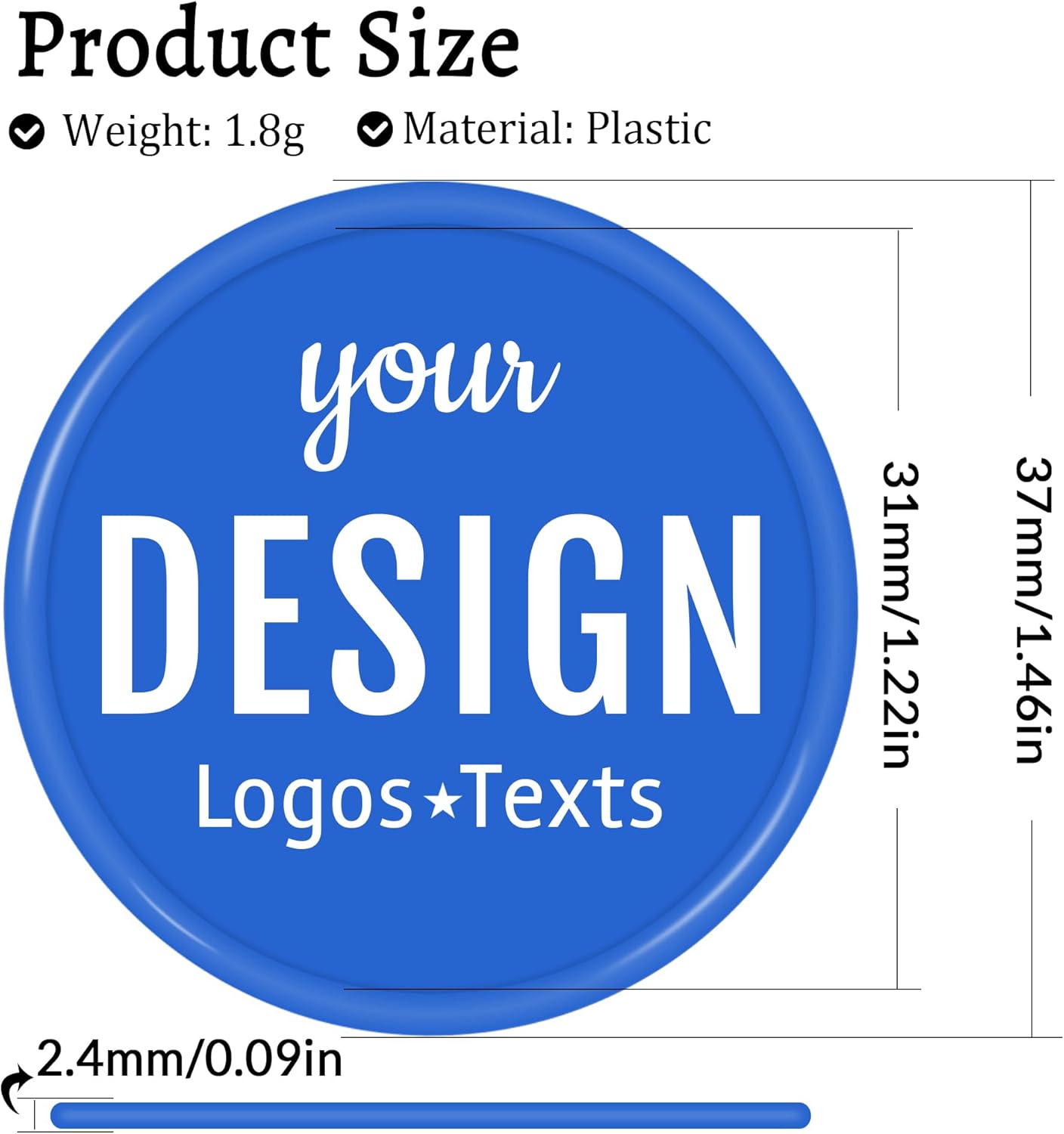 200-1000 Personalized Plastic Poker Chips,Double Sided Full Color Print,Custom Your Own Logo, Text and Image for Bar Drink Tokens,Promotonal Events,Business Cards,Party Games,15 Colors