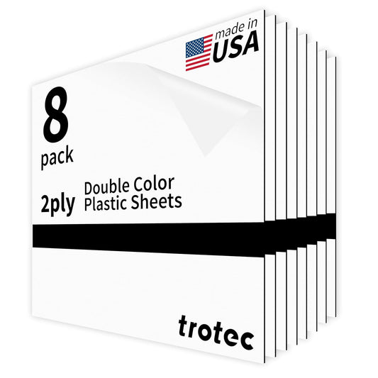 Trotec TroLase | 12"x12"x1/32", 8 Pcs | White/Black| 2 Ply | Modified Acrylic | Laser Engraving Double Color Plastic Sheet | Engraving Blanks for Laser, Saw, Guillotine | Made in USA