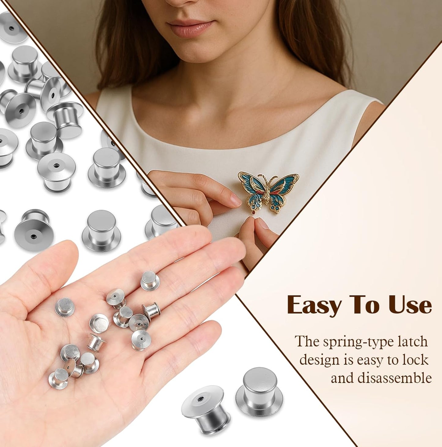 40pcs Locking Pin Back, Metal Locking Pin Backs for Enamel Pins, Pin Backs Locking Bulk, Silver