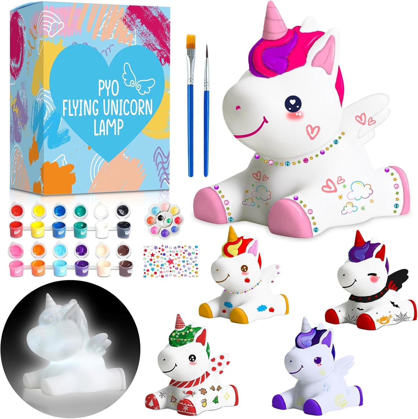 FUNZBO Paint Your Own Unicorn Lamp Kit - Halloweens Arts and Crafts Supplies Painting Kits for Kids Teens, DIY Night Light Unicorn Toy for Toddler Girls Age 3 4 5 6 7 8 9 10 11 12 13 + Birthday Gifts