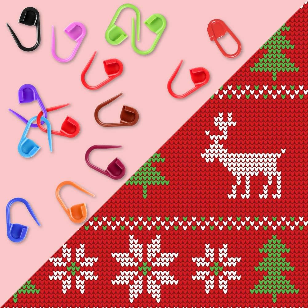 LUNARM 300 Pcs Stitch Markers, 15 Colors Crochet Stitch Needle Clip Knitting Plastic Locking Needle Clip Counter with Clear Storage Case for DIY Handicraft Place Buckle Marker