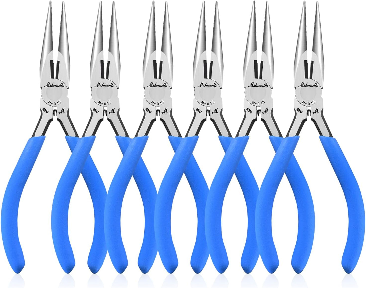 Needle Nose Pliers Set, mshandto 5" Long Nose Pliers for Wire Bending, 6 Pack High Carbon Steel Needle Nose Pliers, Serrated Jaw Pliers for Jewelry Making, Electronics, Object Grasping, Craft Making