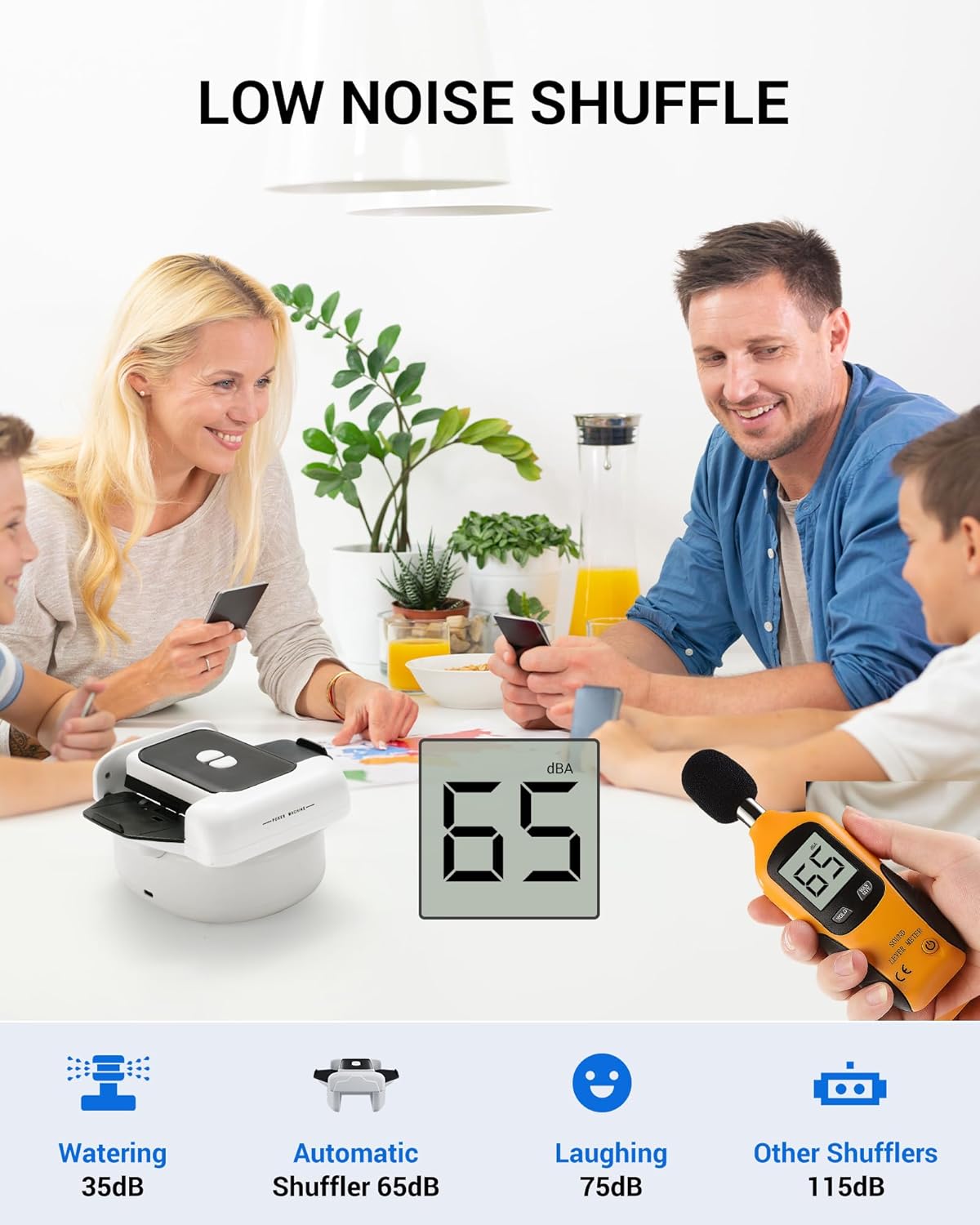 Rechargeable Automatic Card Shuffler for 1-2 Decks, Low Noise & Portable Electric Shuffling Machine for Poker, Blackjack, UNO, Texas Hold'em, Skip-Bo, Phase 10