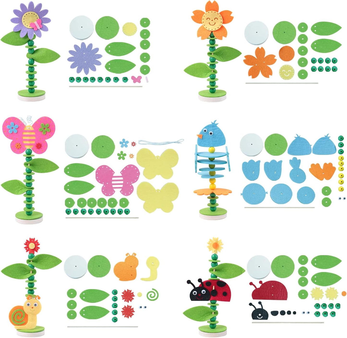 Coola Spring Craft Kit for Kids - Art and Craft DIY Early Educational Toys Suitable for Girls & Boys Pack 6 Include 2Flowers Snail Birdie Butterfly Ladybug Best Gift for Kids Age 3,4,5,6,7,8,9