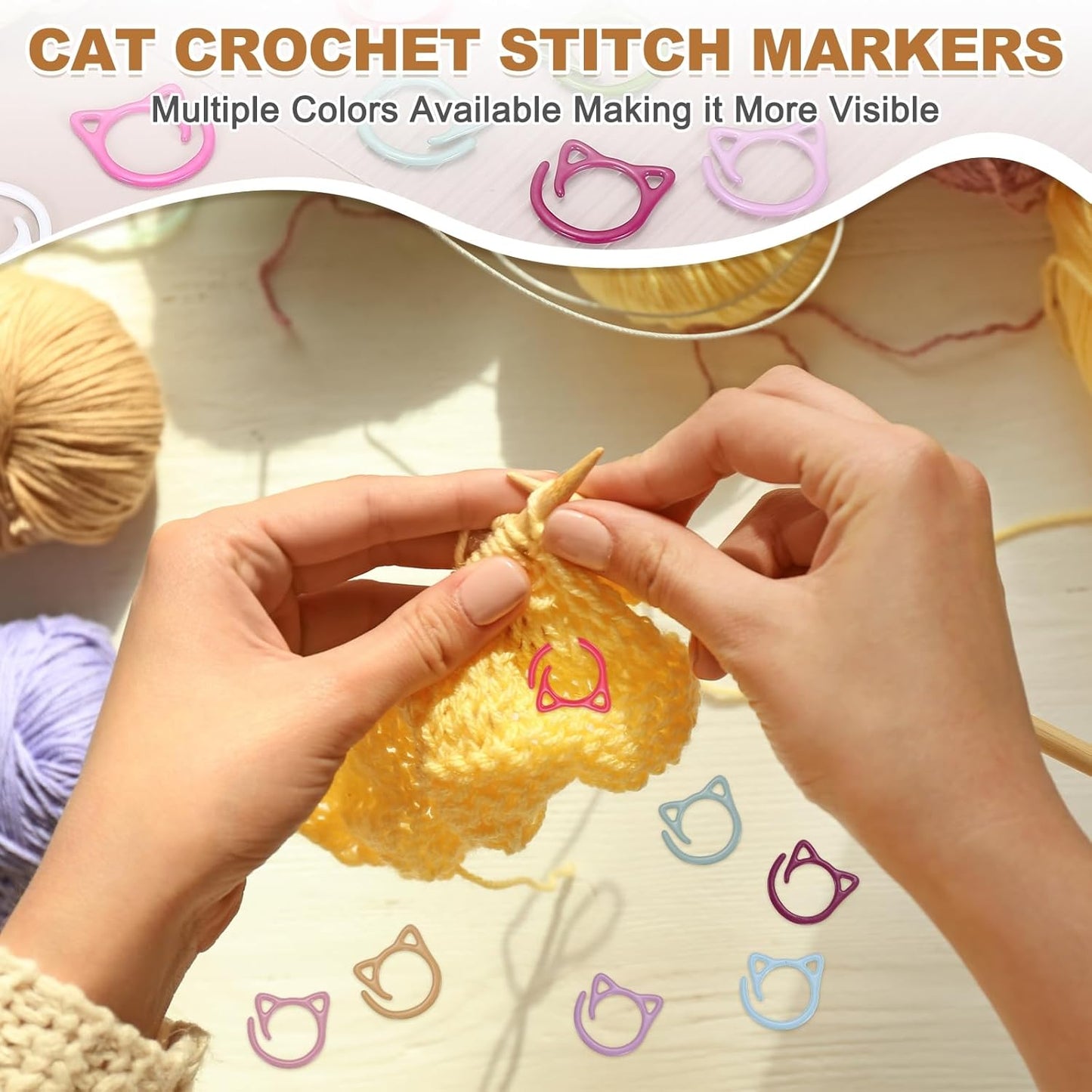 PATIKIL Cat Crochet Stitch Markers, 12 Pack Stitch Marker for Knitting Crocheting Supplies Cute Metal Spiral Knit Clip Ring Counters for Crochet Yarn DIY Crafts, White