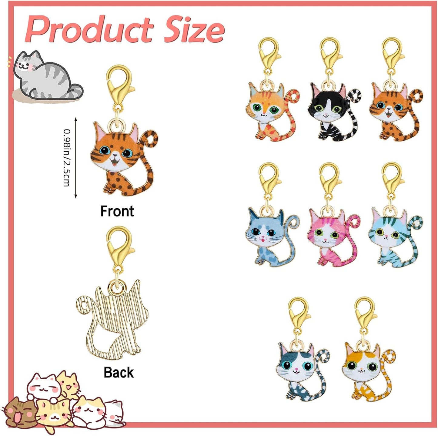 BEEFLYING 16Pcs Cat Stitch Marker Charms for Crocheting and Knitting, 8 Styles Alloy Enemal Crochet Knit Stitch Marker Pendant with Lobster Clasp for Sewing Quilting Handmade Jewelry