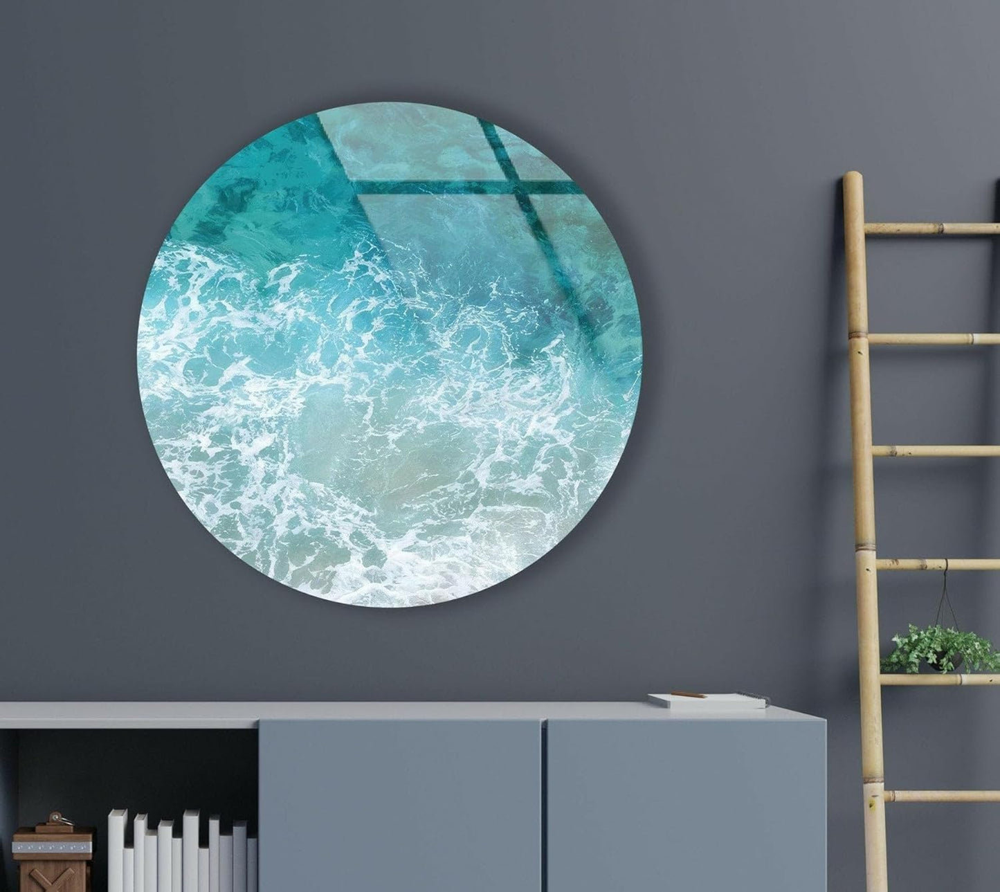 My Photostation.com 20''(50cm) Diameter Sea Waves Round Glass Wall Art Tempered Glass Printing Wall Decor Large Wall Art Wall Hangings